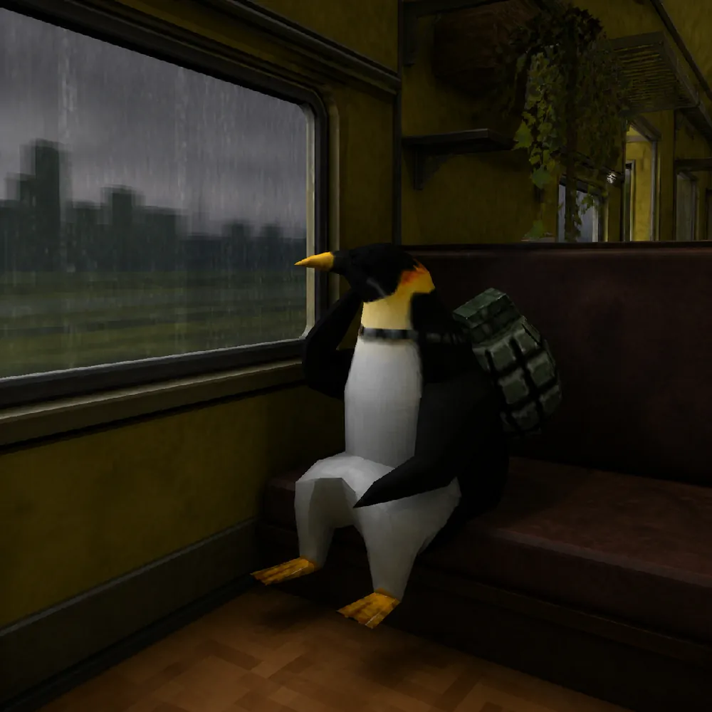 penh watching the rain from a train window